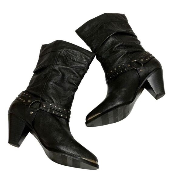 Dingo Emma Slouchy Western Boot, 7. Black withSilver Hardware. - Picture 2 of 16